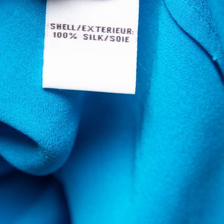Pre Owned Diane Von Furstenberg  Blue Silk Tulip Sleeve Detail Nancy Top M