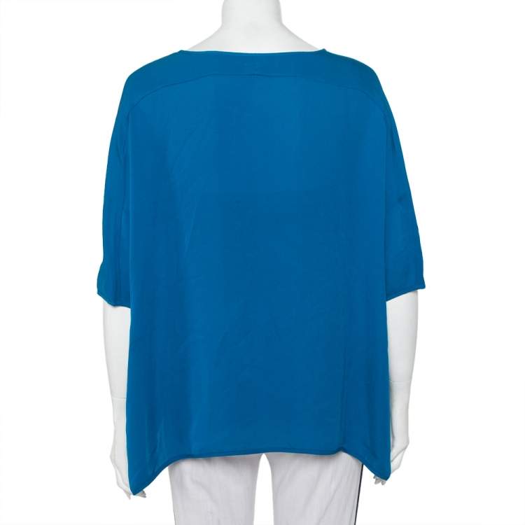 Pre Owned Diane Von Furstenberg Blue Silk Asymmetrical Hem Elsi Top S