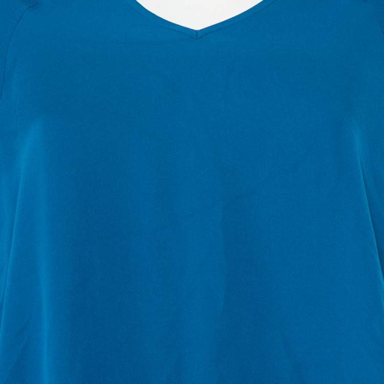 Pre Owned Diane Von Furstenberg Blue Silk Asymmetrical Hem Elsi Top S