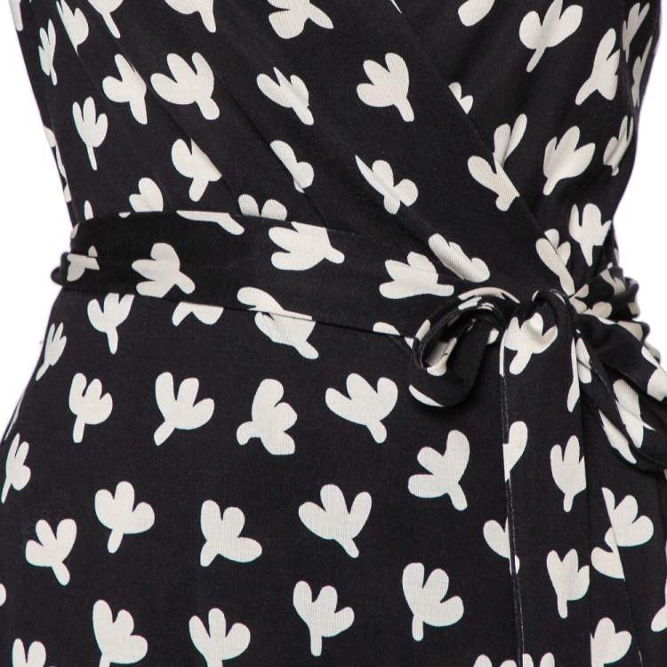 Pre Owned Diane von Furstenberg Monochrome Printed Silk Knit New Julian Wrap Dress M