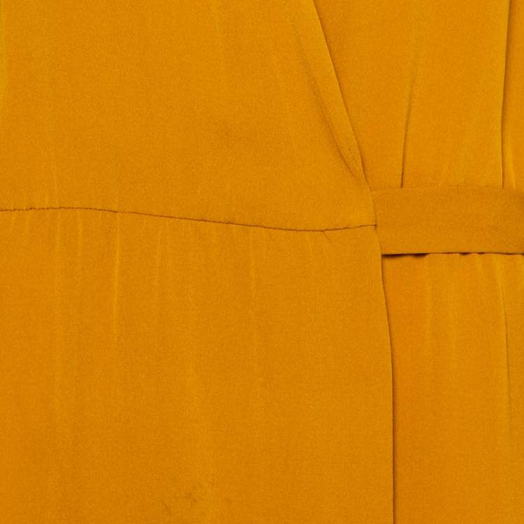 Pre Owned Diane Von Furstenberg Mustard Yellow Silk Mini Wrap Nove Dress M