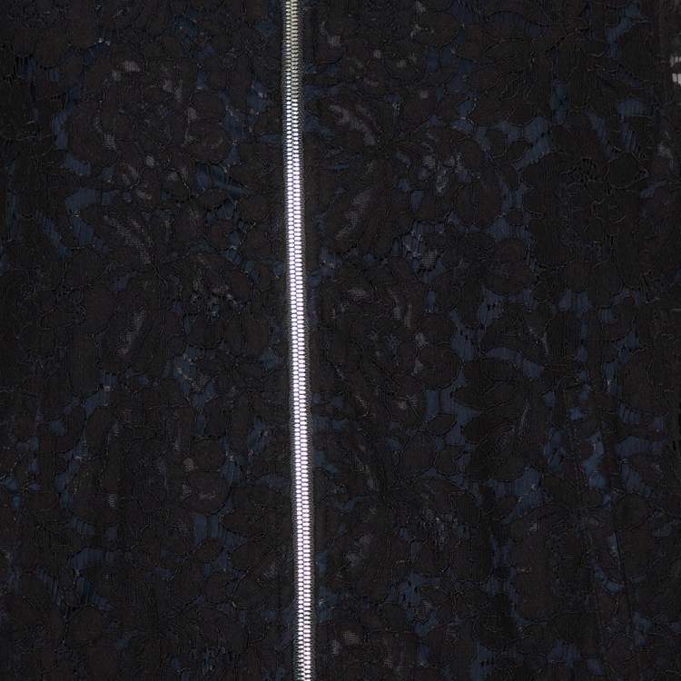 Pre Owned Diane Von Furstenberg  Black & Navy Blue Lace Kennadie Bomber Jacket L