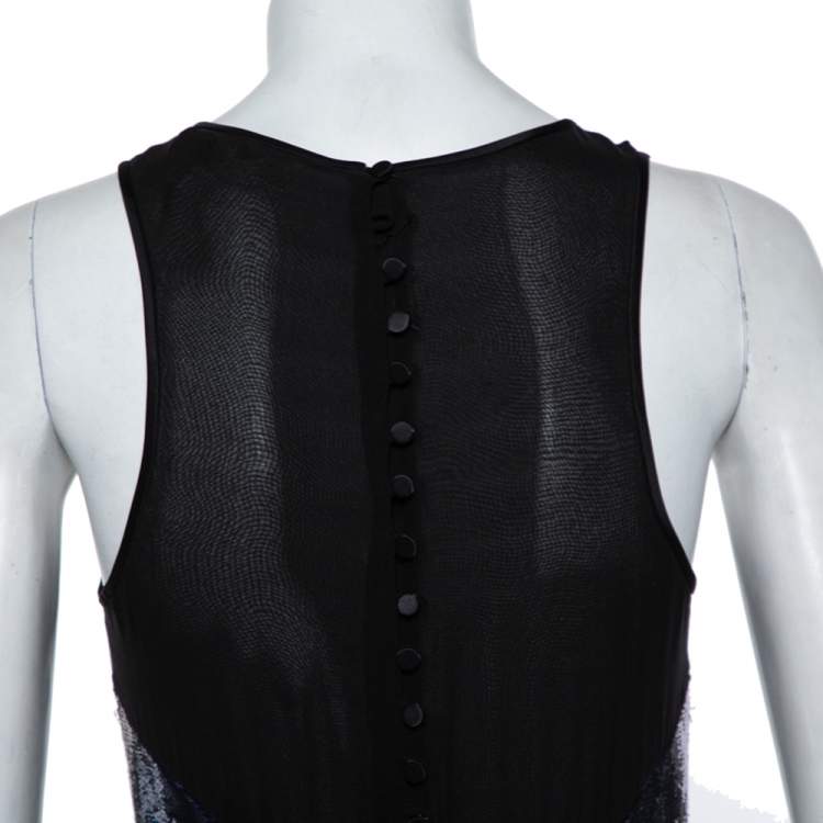 Pre Owned Diane Von Furstenberg Navy Blue & Black Sequined Silk Sheer Back Detail Gown XS