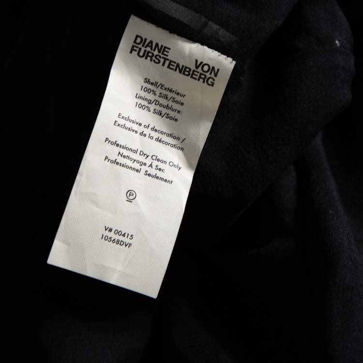 Pre Owned Diane Von Furstenberg Navy Blue & Black Sequined Silk Sheer Back Detail Gown XS