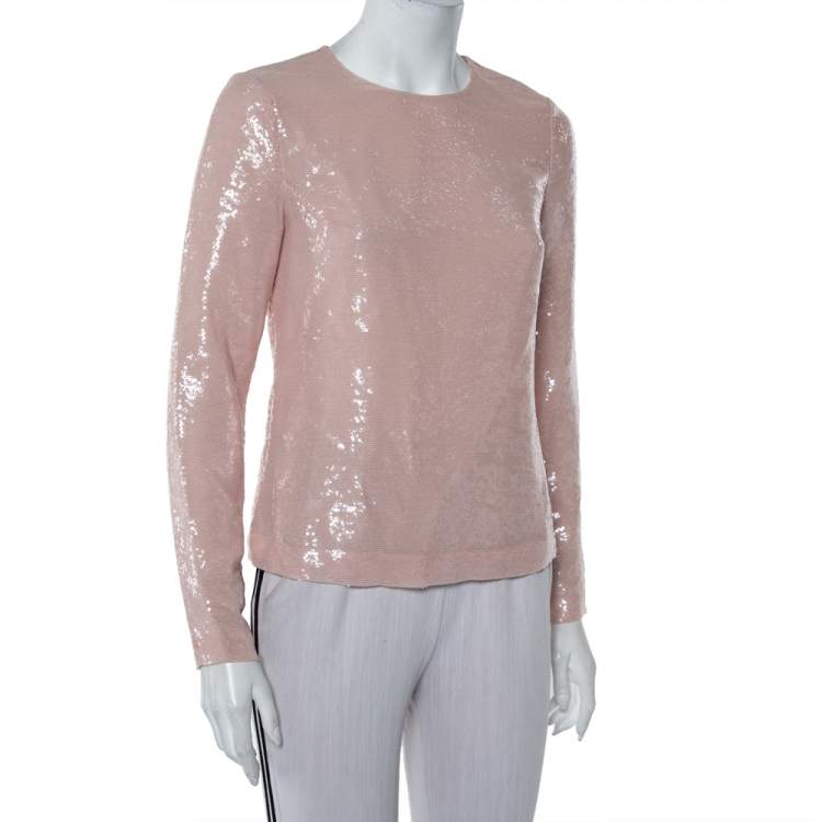 Pre Owned Diane von Furstenberg Peach Sequin Embellished Menaro Blouse S