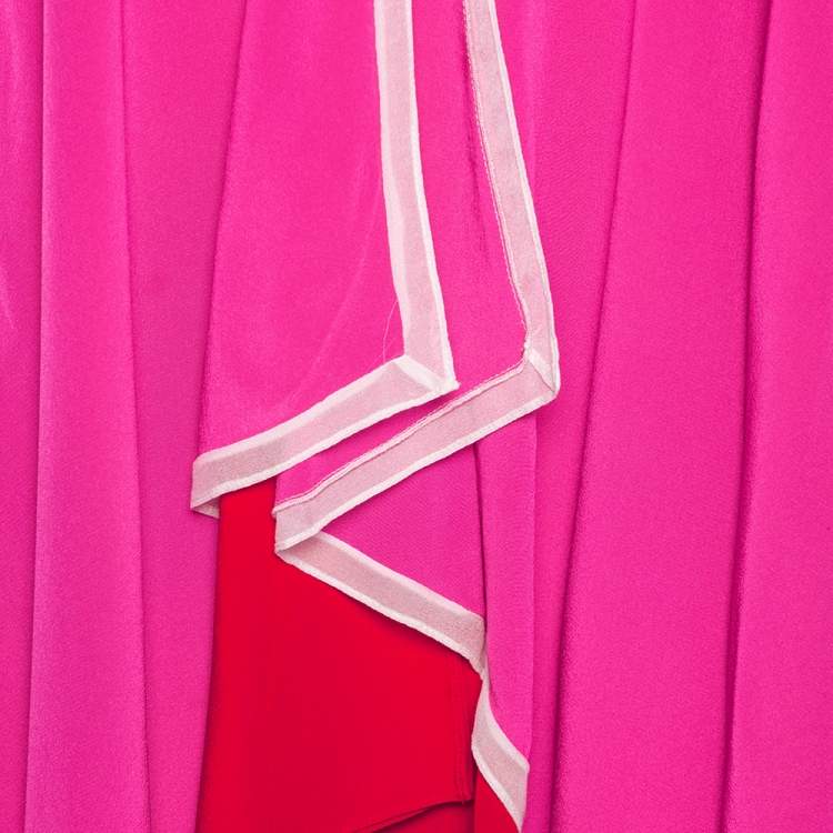 Pre Owned Diane Von Furstenberg Pink & Red Silk Asymmetric Hem Wren Dress M