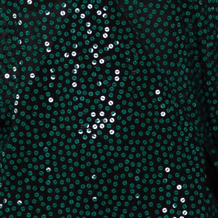 Pre Owned Diane Von Furstenberg Green Sequin Embellished Kallina Wrap Top L