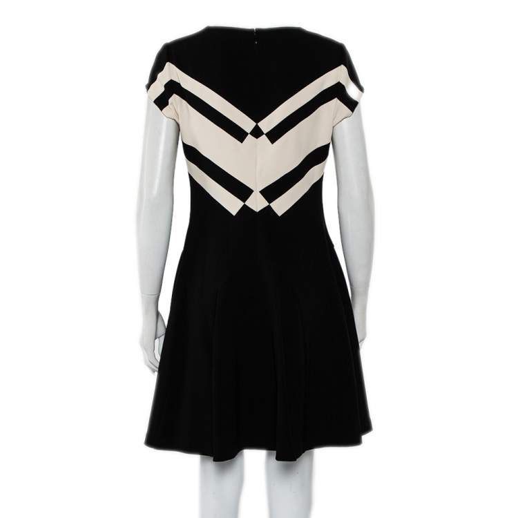 Pre Owned Diane von Furstenberg Black Crepe Contrast Panel Gail A-Line Dress M