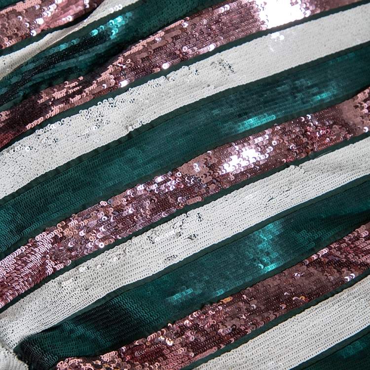 Pre Owned Diane Von Furstenberg Multicolor Striped Sequin Embellished Silk Skirt M