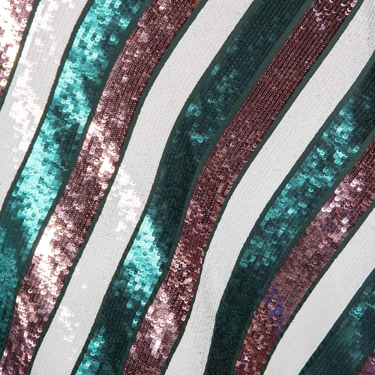Pre Owned Diane Von Furstenberg Multicolor Striped Sequin Embellished Silk Skirt M