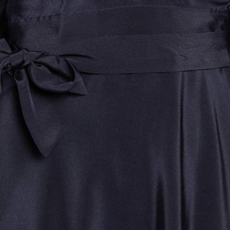 مملوكة مسبقًا Diane Von Furstenberg Midnight Blue Silk Asymmetric Hem Faux Wrap Eloise Dress L