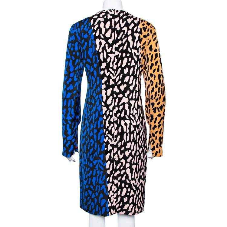 Pre Owned Diane Von Furstenberg Multicolor Animal Printed Crepe Paneled Shift Dress L