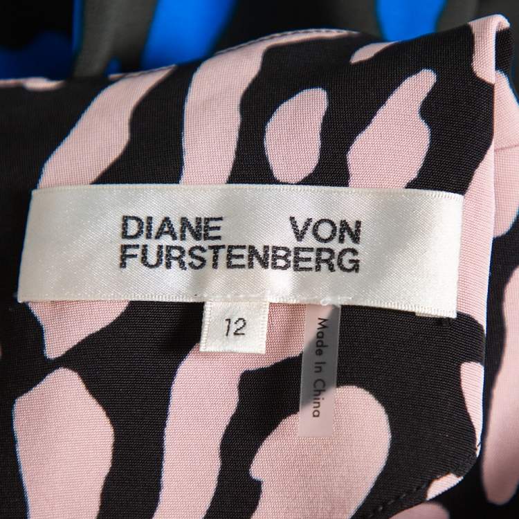 Pre Owned Diane Von Furstenberg Multicolor Animal Printed Crepe Paneled Shift Dress L