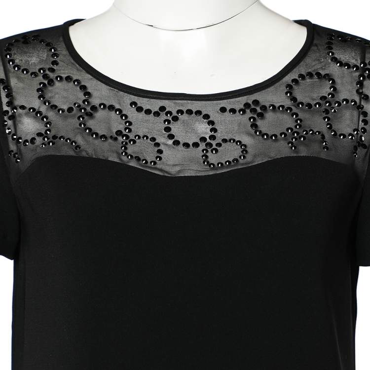 مملوكة مسبقًا Diane Von Furstenberg Black Crepe Embellished Neck Detail Top S