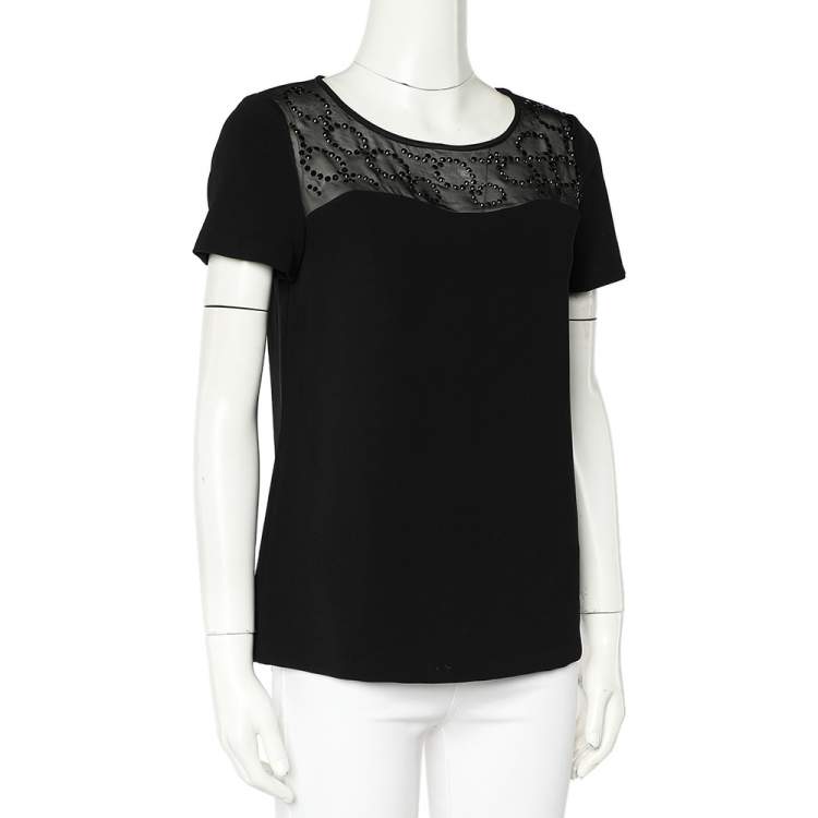 مملوكة مسبقًا Diane Von Furstenberg Black Crepe Embellished Neck Detail Top S