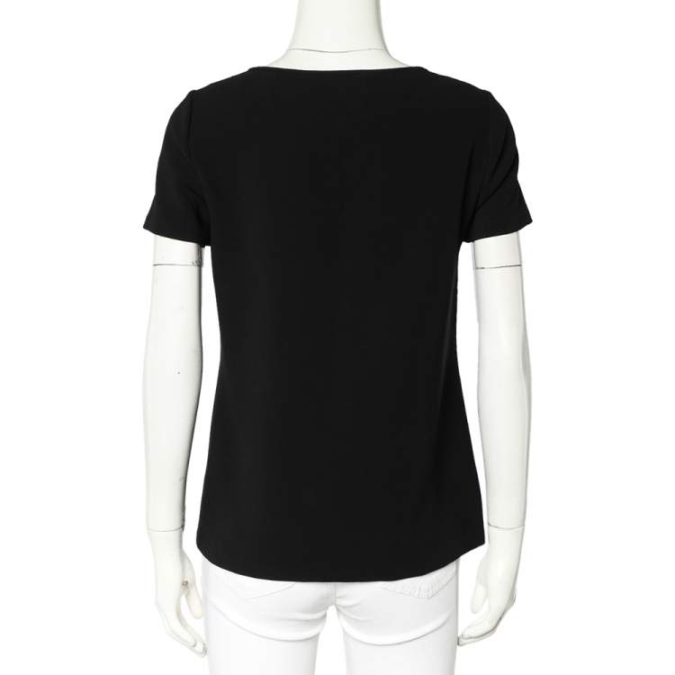 مملوكة مسبقًا Diane Von Furstenberg Black Crepe Embellished Neck Detail Top S