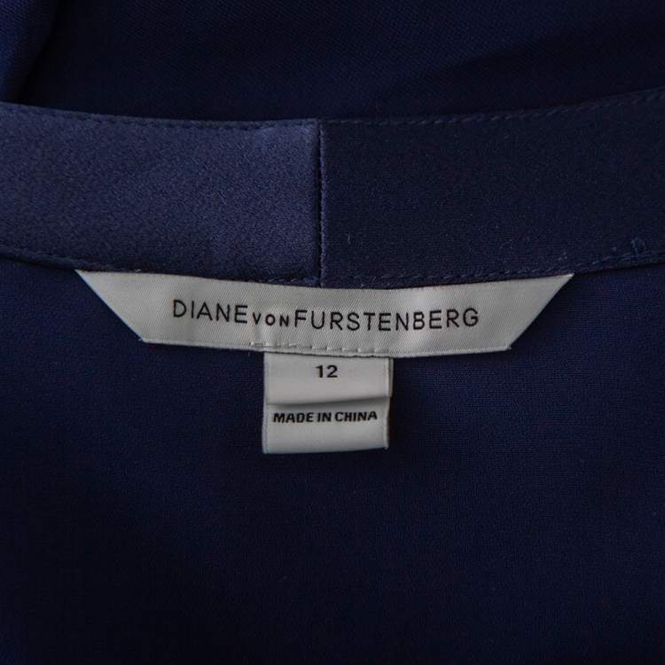 مملوكة مسبقًا Diane Von Furstenberg Navy Blue Crepe Wrap Detail Margot Jumpsuit L