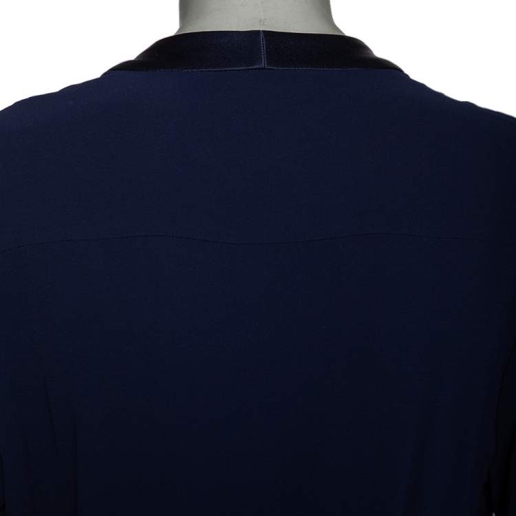 مملوكة مسبقًا Diane Von Furstenberg Navy Blue Crepe Wrap Detail Margot Jumpsuit L