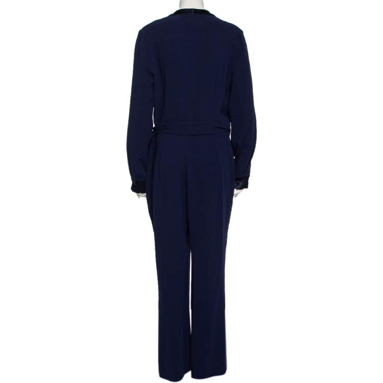 مملوكة مسبقًا Diane Von Furstenberg Navy Blue Crepe Wrap Detail Margot Jumpsuit L