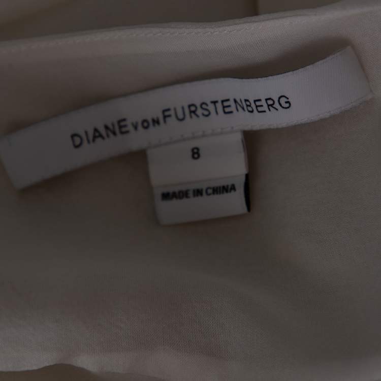 Pre Owned Diane Von Furstenberg White Silk Embroidered Neck Detail Maslyn Top M