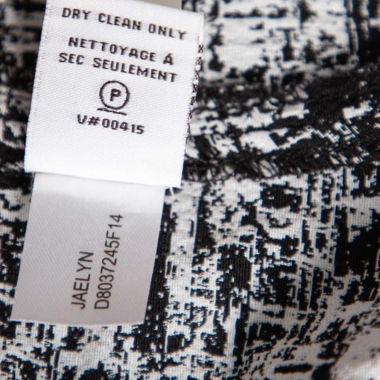 Pre Owned Diane Von Furstenberg Monochrome Jacquard Sleeveless Jaelyn Flutter Dress M