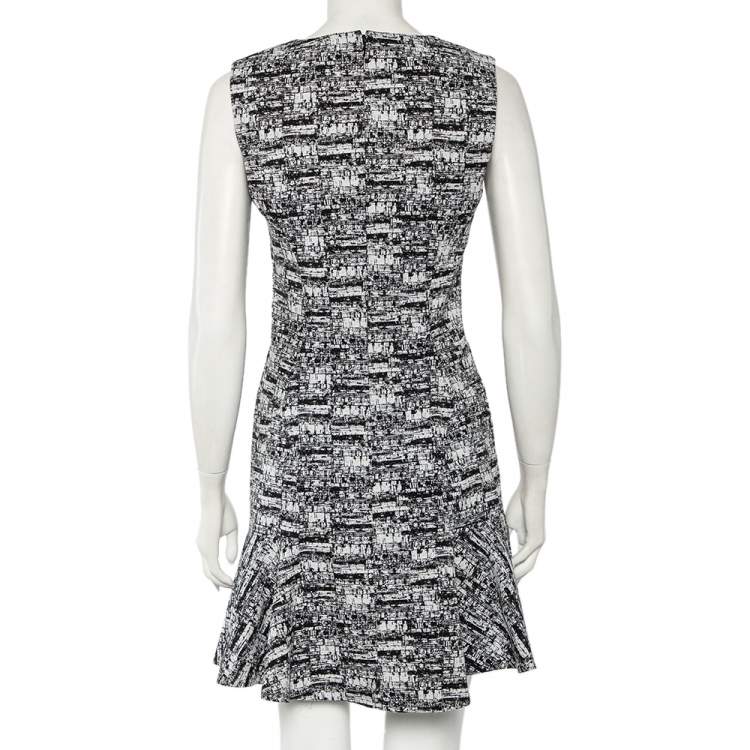 Pre Owned Diane Von Furstenberg Monochrome Jacquard Sleeveless Jaelyn Flutter Dress M