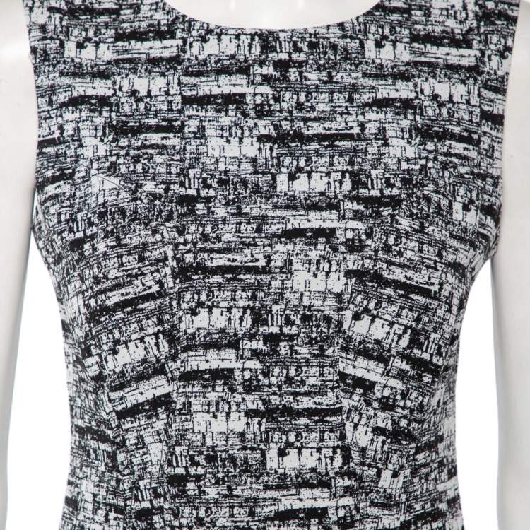 Pre Owned Diane Von Furstenberg Monochrome Jacquard Sleeveless Jaelyn Flutter Dress M