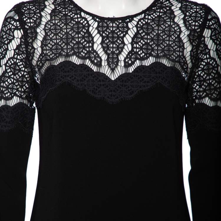 Pre Owned Diane von Furstenberg Black Lace & Crepe Dahlia Dress S