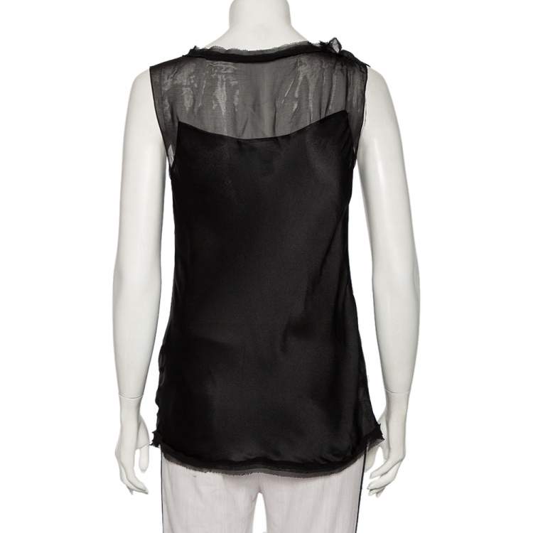 Pre Owned Diane Von Furstenberg Black Silk Draped Detail Sleeveless Mell Top L