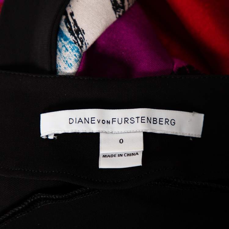 Pre Owned Diane Von Furstenberg Multicolor Wool & Knit Paneled Jewel Mini Wrap Dress XS