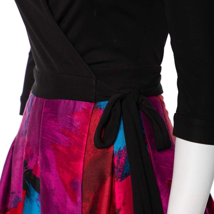 Pre Owned Diane Von Furstenberg Multicolor Wool & Knit Paneled Jewel Mini Wrap Dress XS