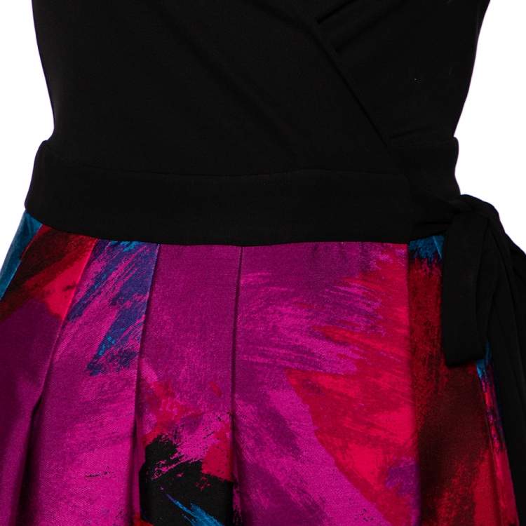 Pre Owned Diane Von Furstenberg Multicolor Wool & Knit Paneled Jewel Mini Wrap Dress XS
