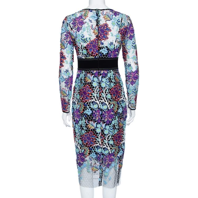 مملوكة مسبقًا Diane Von Furstenberg Multicolor Floral Guipure Lace Sheath Dress S