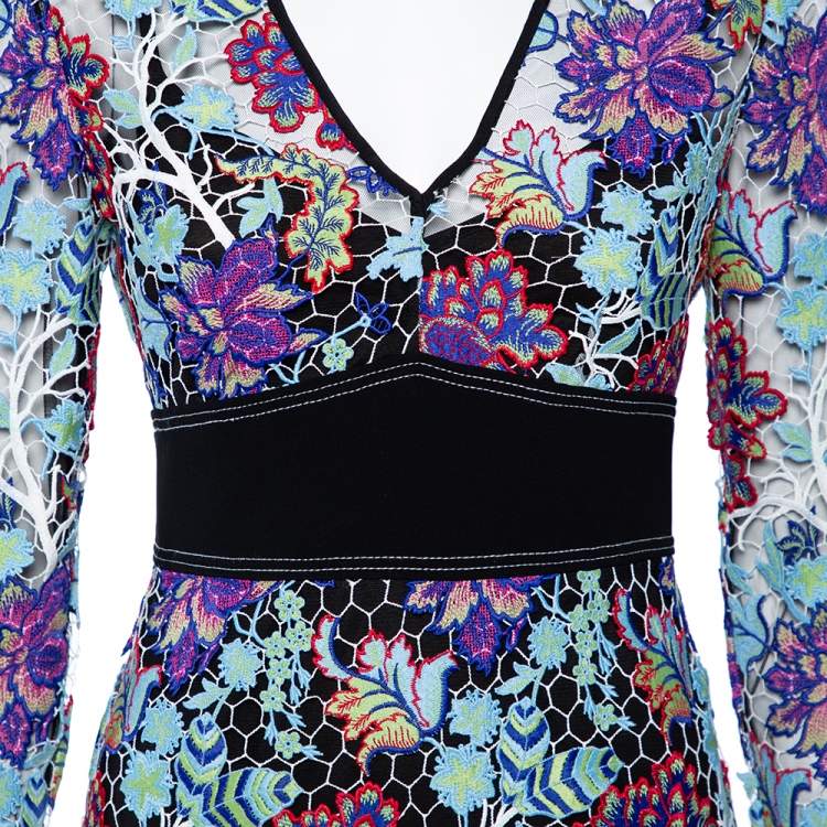 مملوكة مسبقًا Diane Von Furstenberg Multicolor Floral Guipure Lace Sheath Dress S