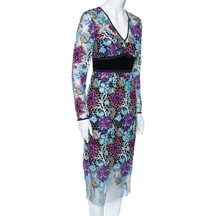 مملوكة مسبقًا Diane Von Furstenberg Multicolor Floral Guipure Lace Sheath Dress S