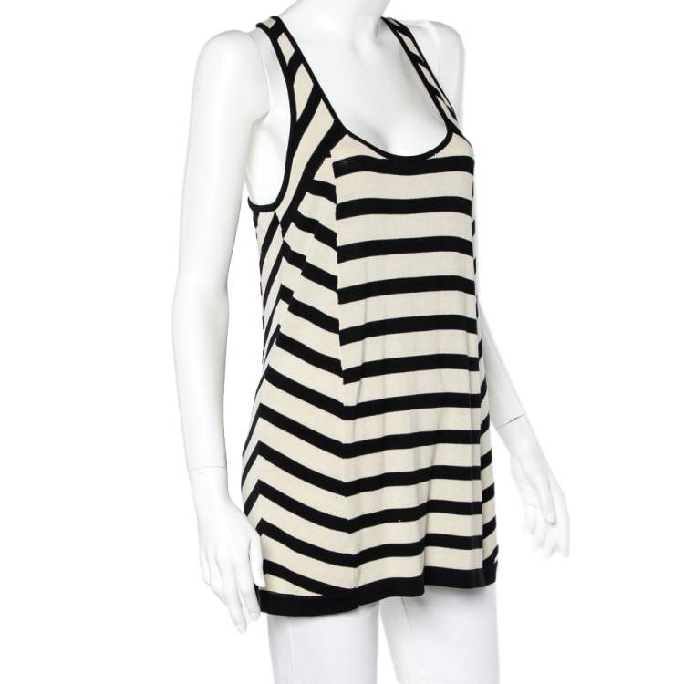 Pre Owned Diane Von Furstenberg Beige & Black Striped Knit Racer Back Tank Top S