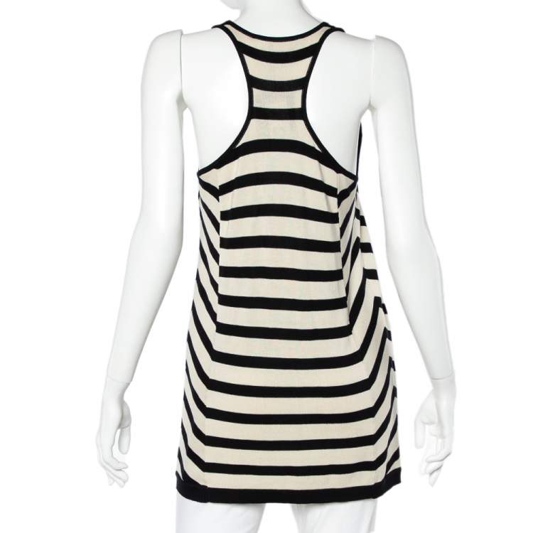 Pre Owned Diane Von Furstenberg Beige & Black Striped Knit Racer Back Tank Top S