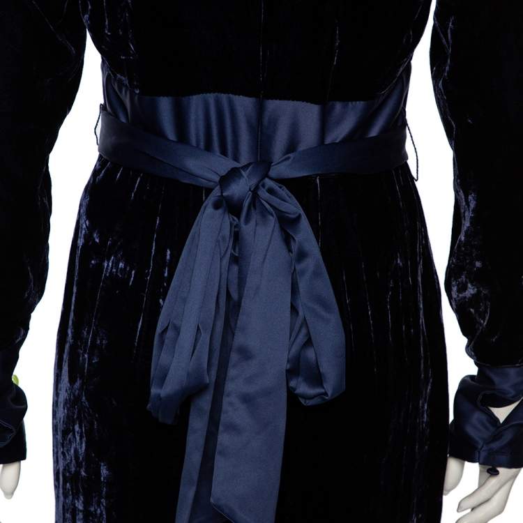 Pre Owned Diane Von Furstenberg Navy Blue Velvet Claude Satin-Trimmed Jumpsuit M