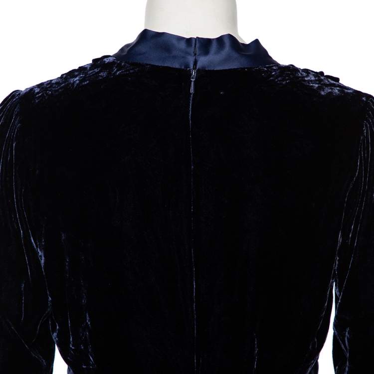Pre Owned Diane Von Furstenberg Navy Blue Velvet Claude Satin-Trimmed Jumpsuit M