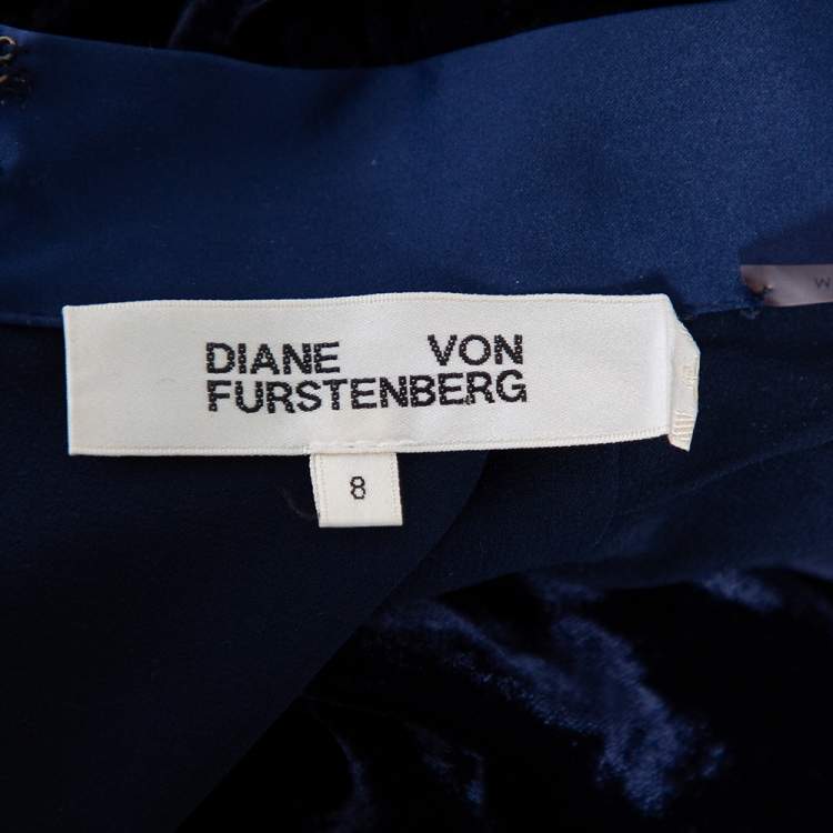 Pre Owned Diane Von Furstenberg Navy Blue Velvet Claude Satin-Trimmed Jumpsuit M