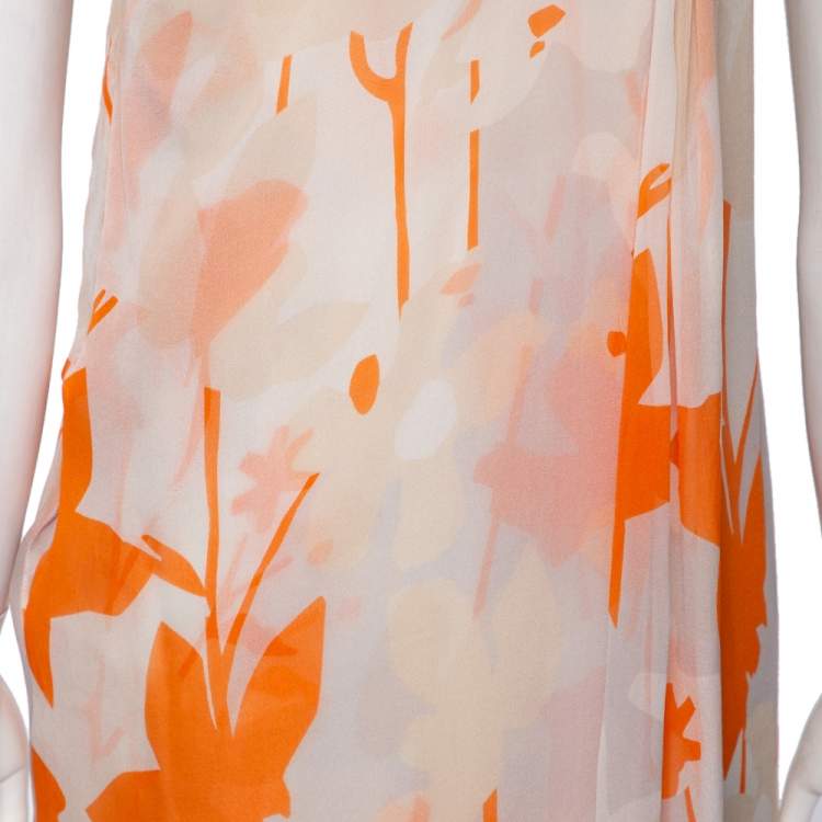 مملوكة مسبقًا Diane Von Furstenberg Orange Printed Silk Liluye One Shoulder Short Dress M 