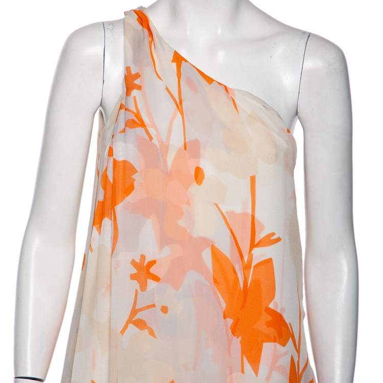 مملوكة مسبقًا Diane Von Furstenberg Orange Printed Silk Liluye One Shoulder Short Dress M 