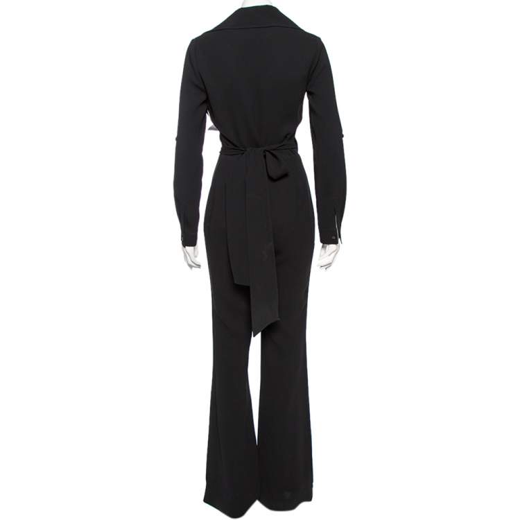 Pre Owned Diane von Furstenberg Black Crepe Stacy Wrap Jumpsuit S