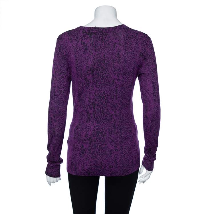 Pre Owned Diane Von Furstenberg Purple Animal Print Knit Neva Top S