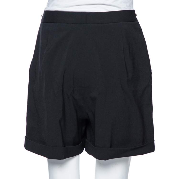Pre Owned Diane von Furstenberg Black Wool Snap Button Detail High Waist Shorts M