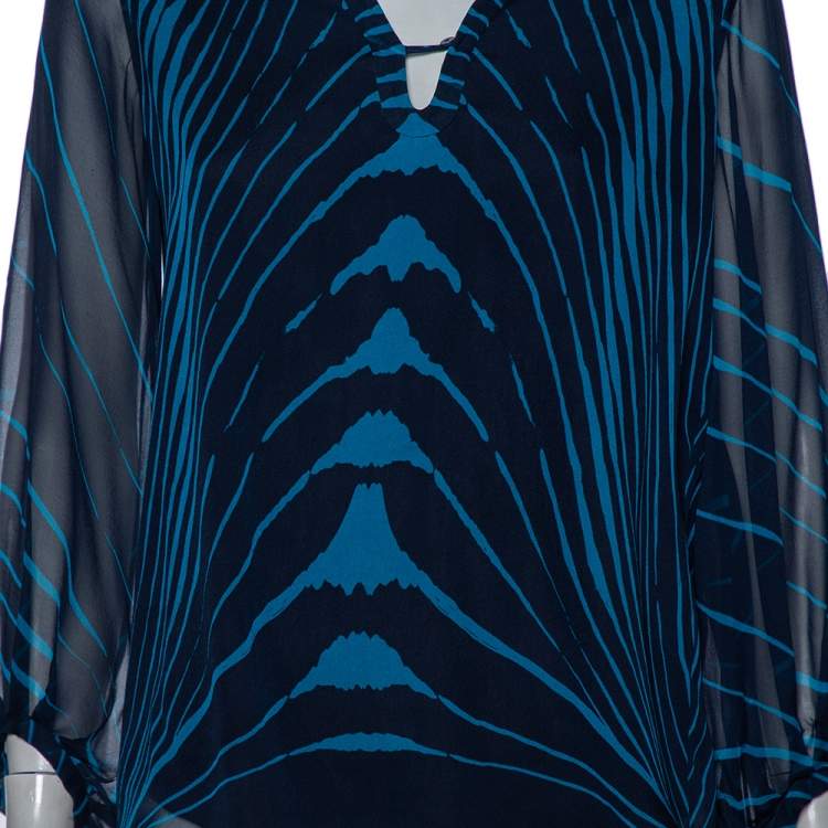Pre Owned Diane Von Furstenberg Blue Tanyana Clean Print Silk Blouse M