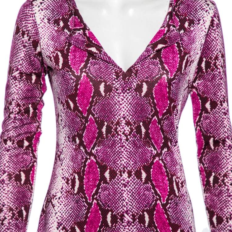 مملوكة مسبقًا Diane von Furstenberg Purple Animal Print Silk Reina Long Sleeve Dress S