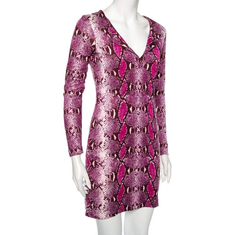 مملوكة مسبقًا Diane von Furstenberg Purple Animal Print Silk Reina Long Sleeve Dress S