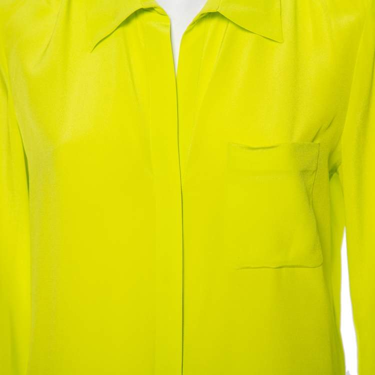 Pre Owned Diane Von Furstenberg Bright Green Silk Lorerlei Two Shirt M 
