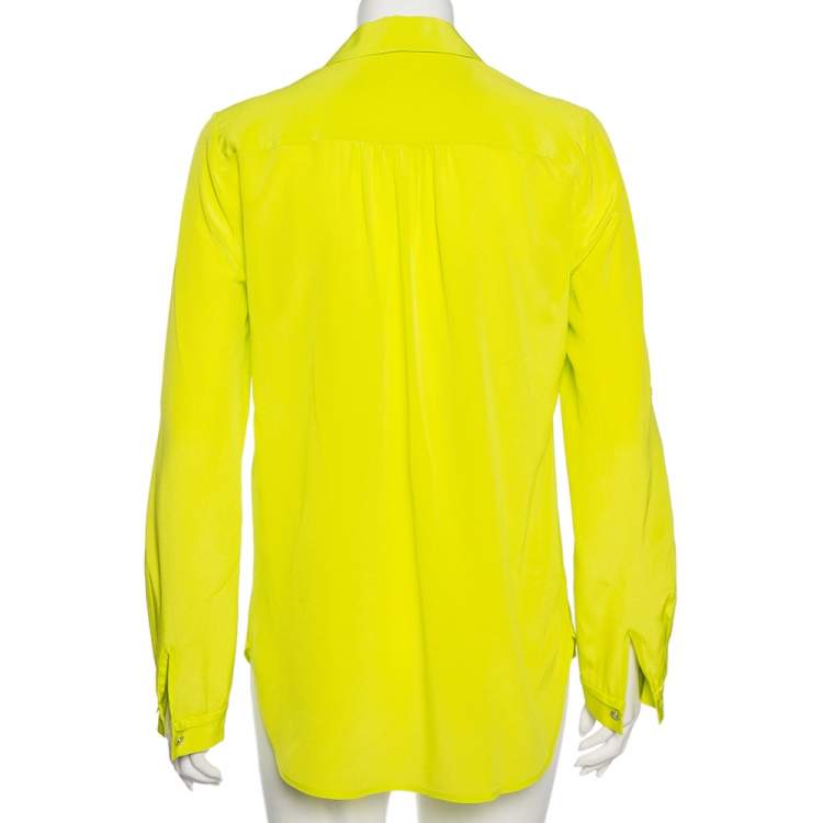Pre Owned Diane Von Furstenberg Bright Green Silk Lorerlei Two Shirt M 